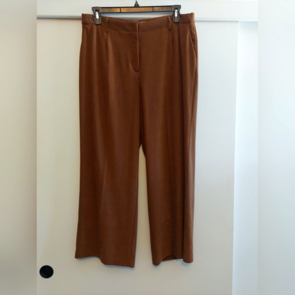 Ponte Knit Brown Straight Leg Trousers Dress Pants Stretch Minimalist 16 Euc - Picture 1 of 5